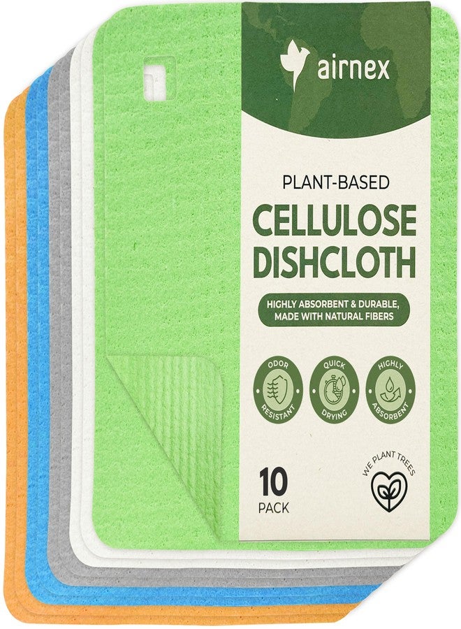 AIRNEX 10 Pack Cellulose Swedish Dishcloths for Kitchen - Eco-Concious Reusable Dish Towels & Cloths - Super Absorbent, Odor Resistant and Fast Drying Wash Cloths for Dishes & Surfaces - Image 1